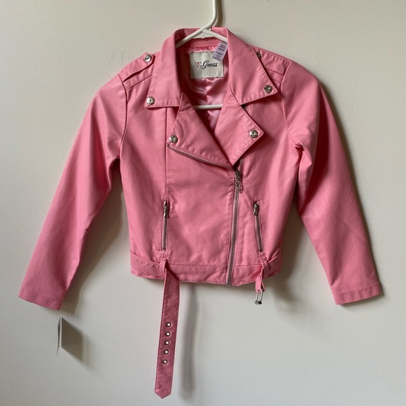 Guess Other - Guess NWT Faux Leather Pink Jacket Girls Size 7
